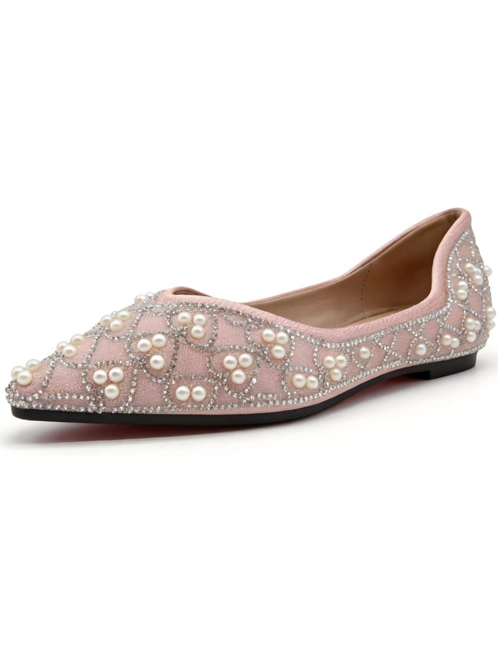 Women’s Pink Rhinestone Flats with Memory Foam Sparkly Ballet Shoes Slip-on